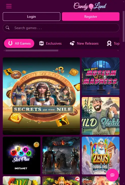 Candyland official website displayed in a mobile browser viewport