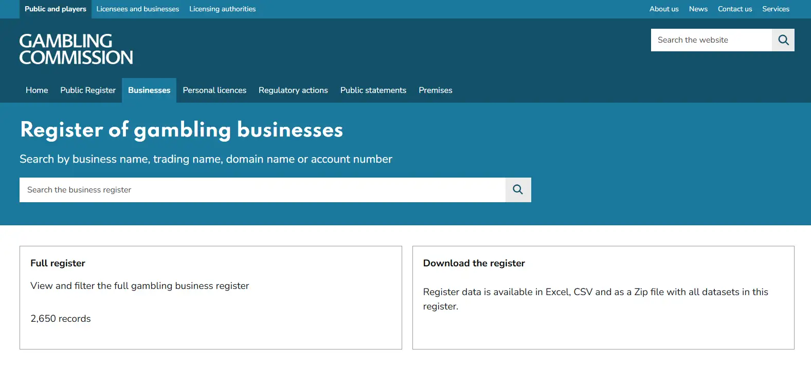 UK Gambling Commission public register search for Candyland Casino