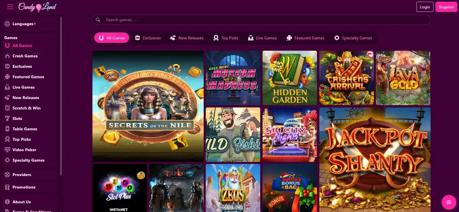 Current Candyland casino homepage and brand identity